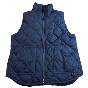 J Crew Quilted Down Puffer Vest Navy Blue Women's Size Large Zip Front Pockets